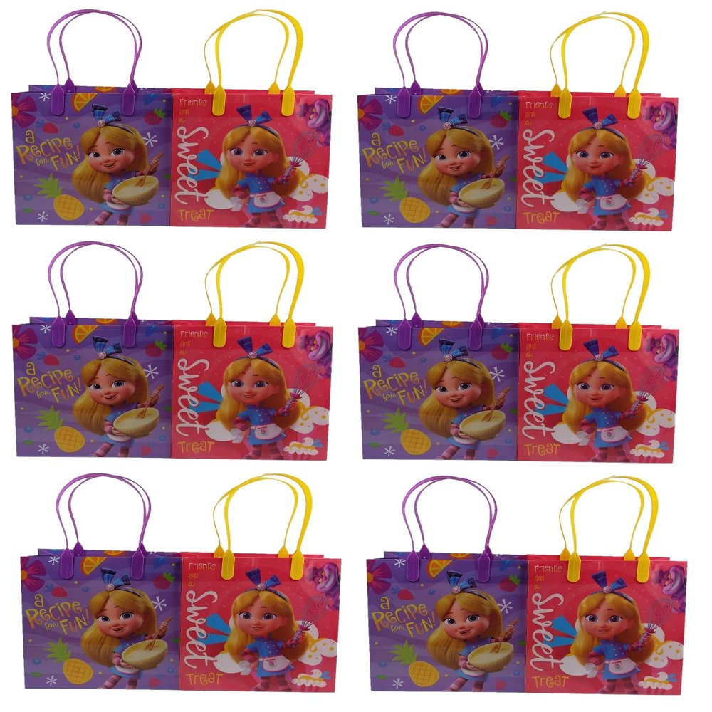 12 pcs Alice Wonderland Bakery Sweet Birthday Goody Gift Loot Favor Bags Party Supplies Red/Blue/Black