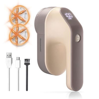 Electric Fabric Shaver, Homeleader Rechargeable Lint Remover, Led Digital Display Sweater Shaver with 3-Speeds and 6-Leaf Blades, Fabric Pill Remover for Clothes, Couch and Furniture, Champagne.