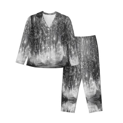 LPLSNWS Spell Symbols Printed women's pajamas, long-sleeved loungewear suitable for spring and autumn Small Black
