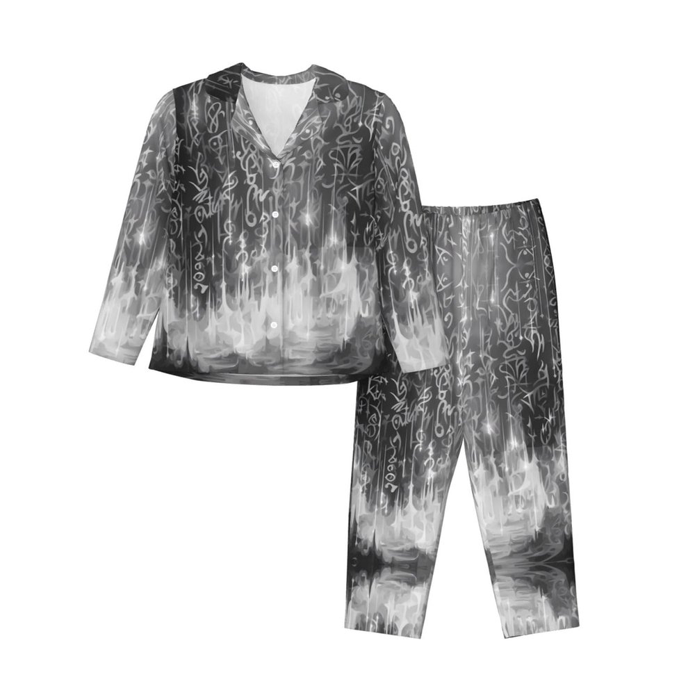 LPLSNWS Spell Symbols Printed women's pajamas, long-sleeved loungewear suitable for spring and autumn Small Black