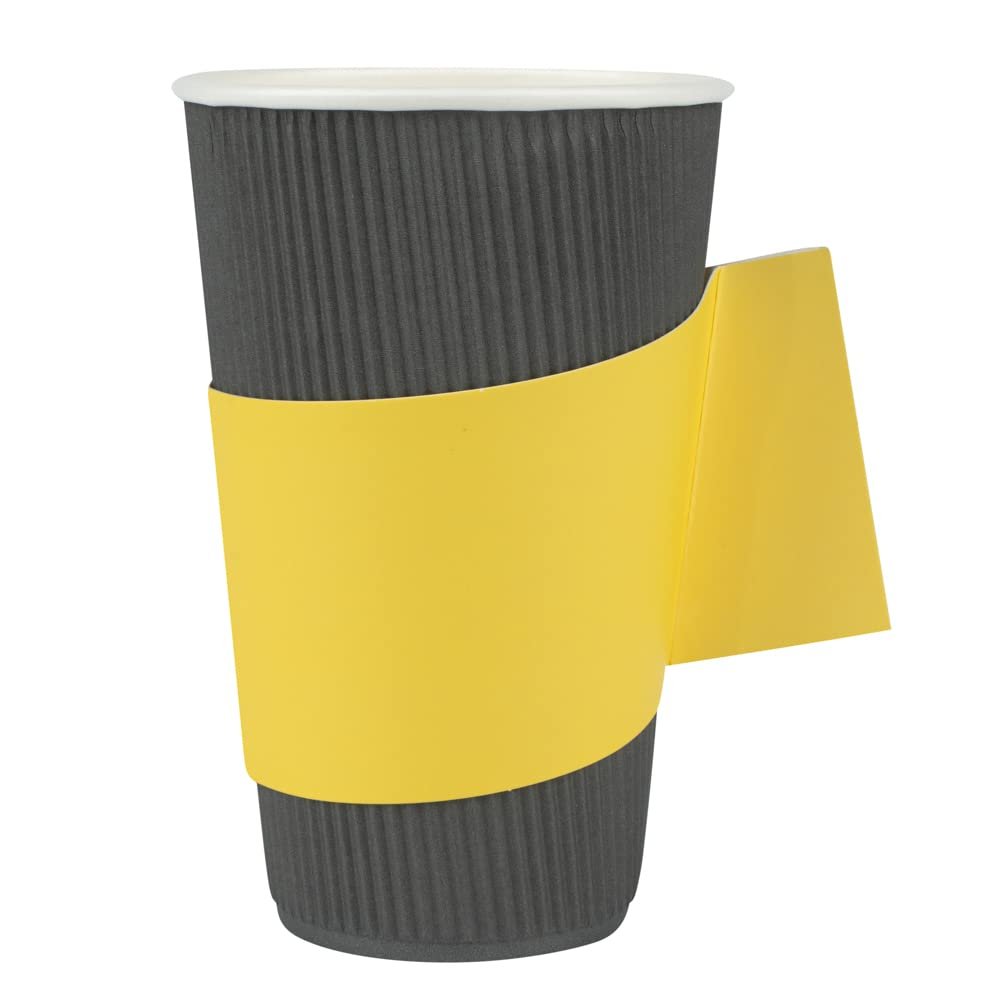 Restaurantware SLEEVES ONLY: Restpresso Hot Coffee Sleeves With Handle 50 Disposable Cup Sleeves - Cups Sold Separately Fits 12-16- And 20-Ounce Cups Yellow Paper Cup Jackets