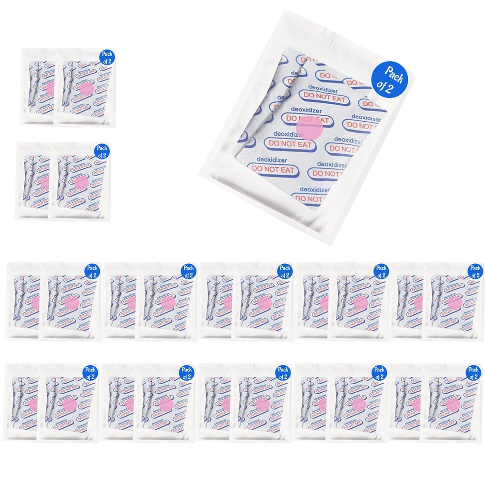 1000cc (25 Bags of 2 Packets, Total 50 Packets) Oxygen Absorbers for Food Storage, Food Grade Oxygen Absorbers Packets with Oxygen Indicator for Long Term Storage and Preservation(1000CC(50-Pack))