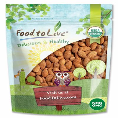 Food to Live Organic California Almonds, 1 Pound  Non-GMO, Whole, Unsalted, Unroasted, Keto, Vegan Nuts in Bulk. Rich in Vitamin E. Snack. Great for Almond Milk and Butter, Desserts and Trail Mixes