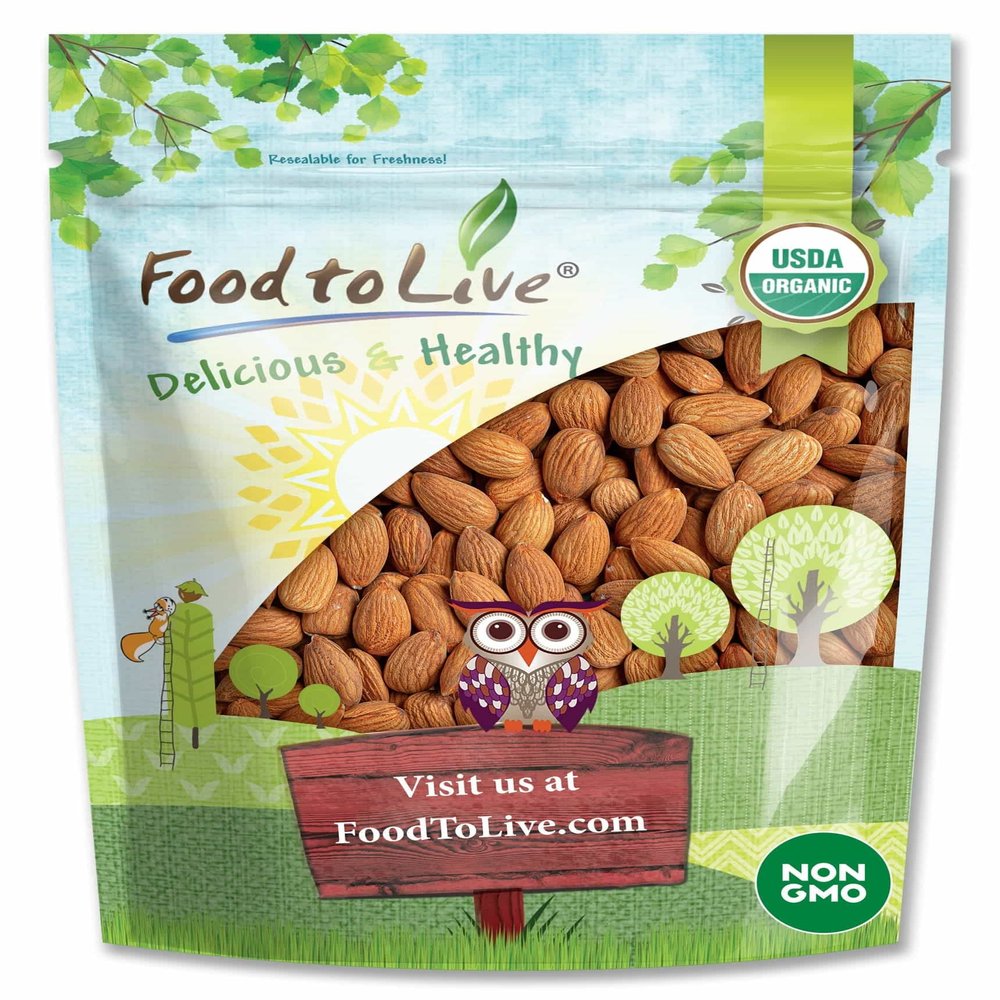 Food to Live Organic California Almonds, 1 Pound  Non-GMO, Whole, Unsalted, Unroasted, Keto, Vegan Nuts in Bulk. Rich in Vitamin E. Snack. Great for Almond Milk and Butter, Desserts and Trail Mixes