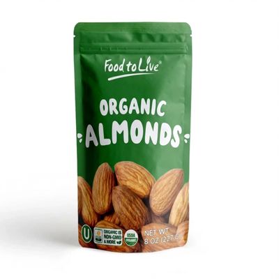 Food to Live Organic California Almonds, 8 Ounces  Non-GMO, Whole, Unsalted, Unroasted, Keto, Vegan Nuts in Bulk. Rich in Vitamin E. Snack. Great for Almond Milk and Butter, Desserts and Trail Mixes