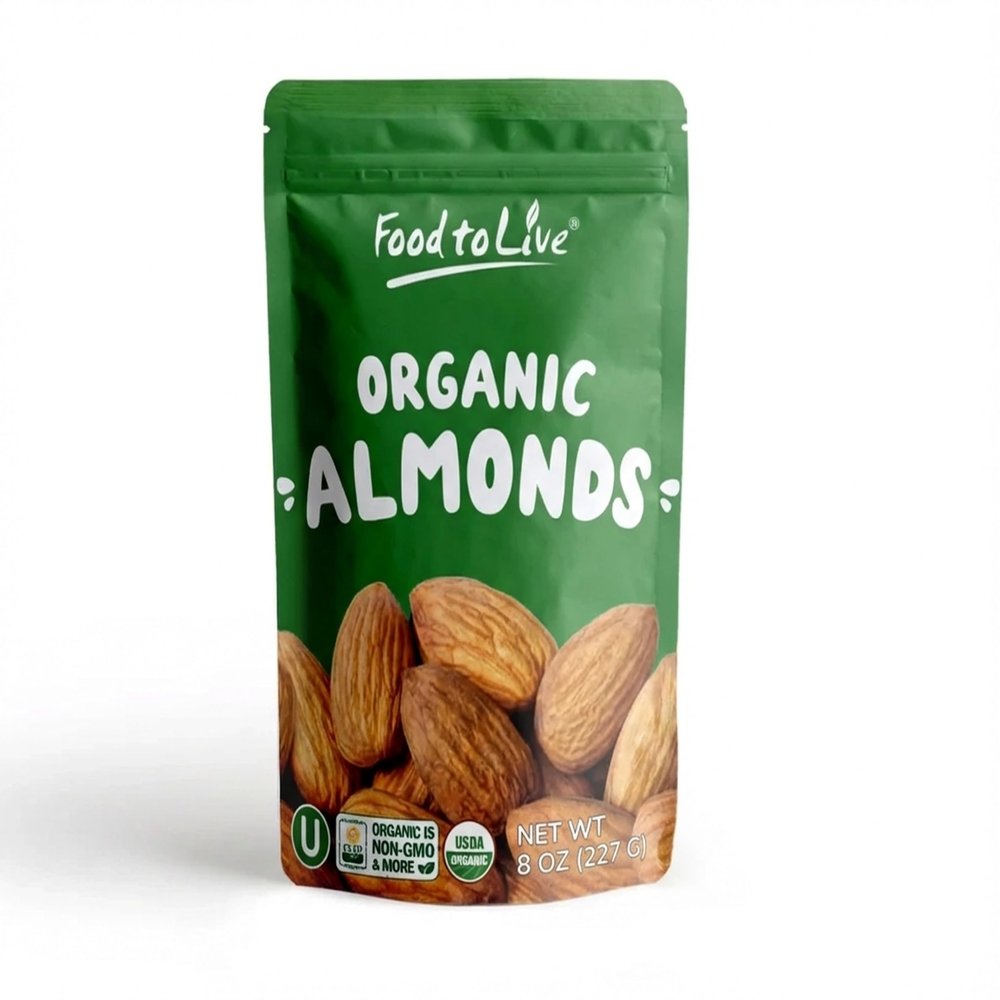 Food to Live Organic California Almonds, 8 Ounces  Non-GMO, Whole, Unsalted, Unroasted, Keto, Vegan Nuts in Bulk. Rich in Vitamin E. Snack. Great for Almond Milk and Butter, Desserts and Trail Mixes