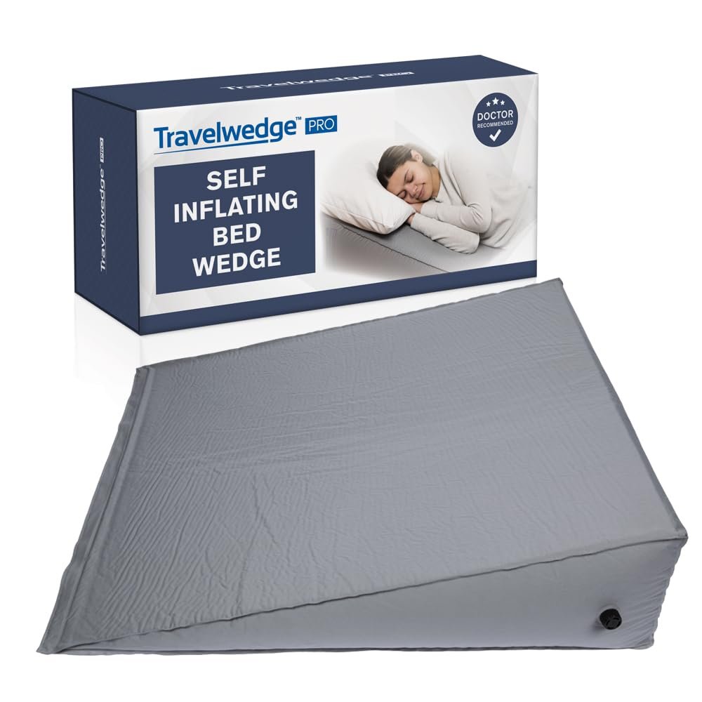 Self-Inflating Bed Wedge Pillow | Lightweight for Travel | Wedge Pillow for Sleeping and Acid Reflux, Heartburn, and GERD Pillow (30 Inch - Checked Bag Version)
