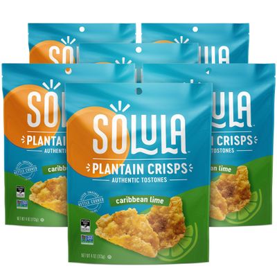 Solula Plantain Crisps Authentic Tostones, Caribbean Lime, 4 Ounce (Pack of 6), Kettle Cooked Chips, Gluten Free, Paleo Friendly, Grain Free, Vegan