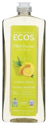 Ecos Plant Powered Dish Soap, Bamboo Lemon, Vegan Friendly, Kosher, Cruelty-Free, 25 Fluid Ounce (Pack of 6)