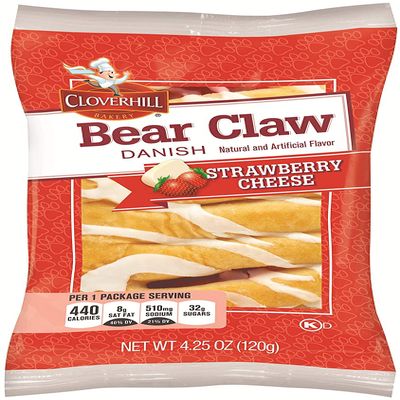 Cloverhill Bakery Bear Claw Strawberry Cheese Danish, 4.25 Ounce - 6 Count Display Box,6 Count (Pack of 1)