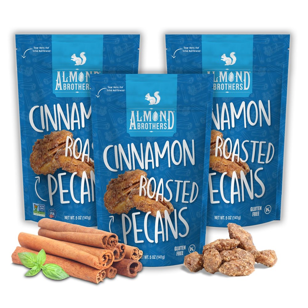 Almond Brothers Cinnamon Roasted Pecans - Pack of 3, 5 oz - Hand Crafted Candied Cinnamon Pecans, Gluten-Free, Non-GMO