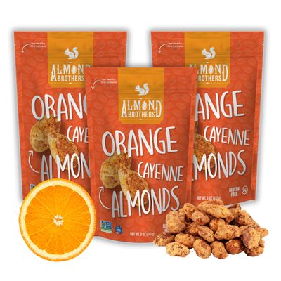Almond Brothers Roasted Almonds - Pack of 3, 5 oz - Orange Almonds with Cayenne Pepper - Gluten-Free, Non-GMO