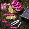 ofone Contact Lens Case, Leopard Pattern Contact Lenses Travel Cases with Remover Tool Tweezers Mirror Contacts Storage Box Kit for Women & Girls (Pink) view 3