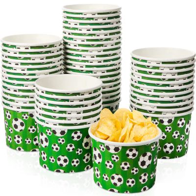 Potchen 50 Pcs 9 oz Paper Ice Cream Cups Disposable Dessert Bowls Snack Cups Paper Soup Cup Disposable Paper Bowls Disposable Plates for Hot or Cold Food Party Supplies(Soccer)