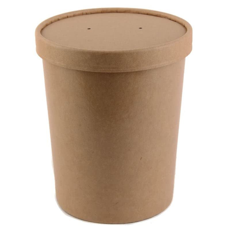 EcoQuality [250 Pack 32 oz Disposable Kraft Paper Soup Containers with Vented LIDS - Quart Ice Cream Containers, Frozen Yogurt Cups, Restaurant, Microwavable, Take Out, Food Storage, Recyclable