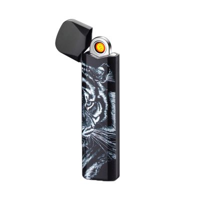 YOZWOO Electric Lighter - Mini Plasma Arc, USB Rechargeable, Windproof, Flameless, Slim, Portable, Personalized Design with Safety Switch (Tiger)