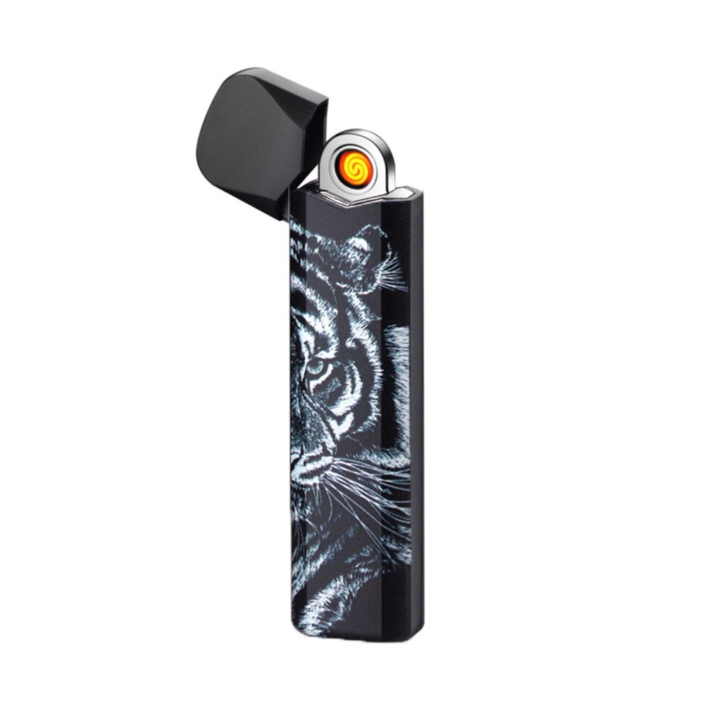 YOZWOO Electric Lighter - Mini Plasma Arc, USB Rechargeable, Windproof, Flameless, Slim, Portable, Personalized Design with Safety Switch (Tiger)