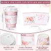 Remerry 100 Pcs 12oz Floral Disposable Coffee Cups with 100 Lids and 100 Sleeves Paper Insulated Drink Hot Coffee Paper Cups with Dome Lids and Sleeves for Parties Wedding Baby Shower(Fresh) view 2