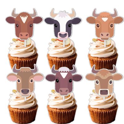 18pcs Glitter Dessert Cupcake Topper Cow Country Western Bull Riding Bull Rider Competition Theme Decor Supplies Man Boy Girl Happy Birthday Party Decorations