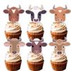 18pcs Glitter Dessert Cupcake Topper Cow Country Western Bull Riding Bull Rider Competition Theme Decor Supplies Man Boy Girl Happy Birthday Party Decorations view 1