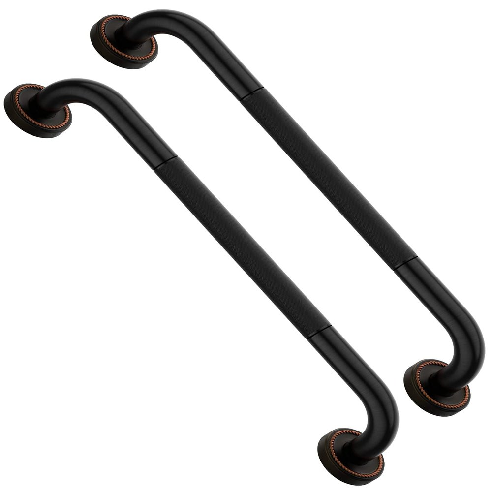2 Pack 20 Inch Bronze Shower Grab Bar Matte Black, Munzong Antique Brass Bathroom Grab Bar w/Anti-Slip Knurled Grip, Bathroom Balance Bar, Safety Handrail Support, Injury Elderly Senior Assist Handle
