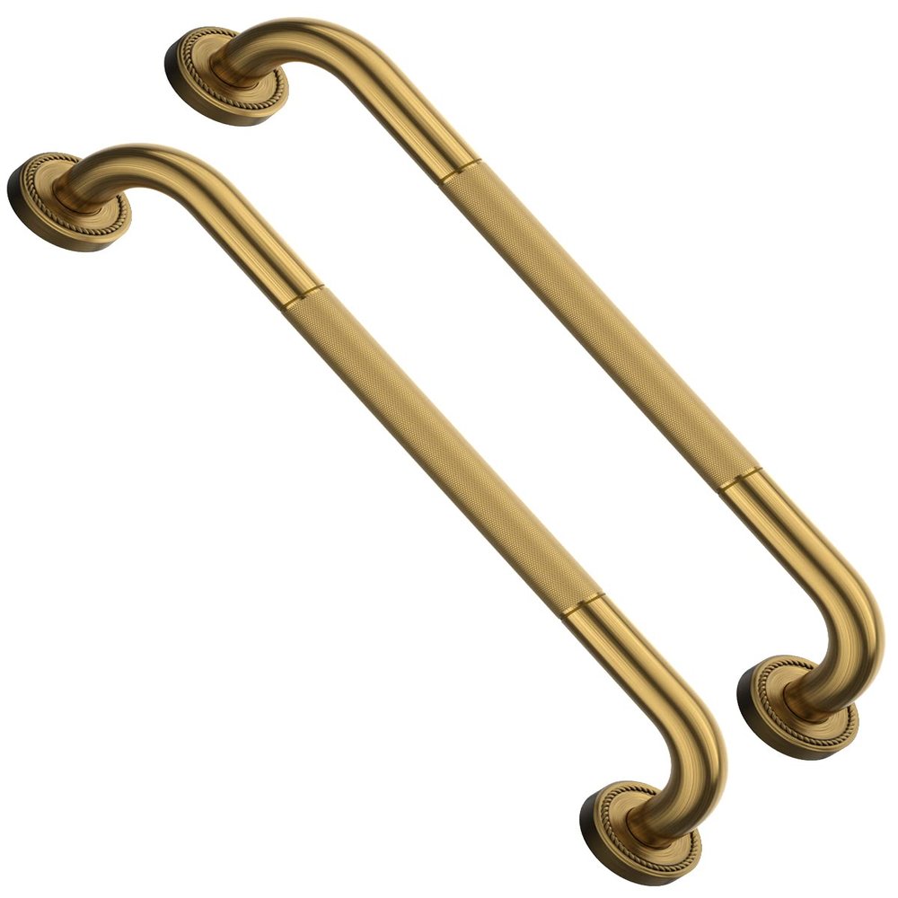 2 Pack 20 Inch Bronze Shower Grab Bar Gold, Munzong Antique Brass Bathroom Grab Bar w/Anti-Slip Knurled Grip, Safety Balance Bar Bath Hand Rail Support Handicap Injury Elderly Senior Assist Handle