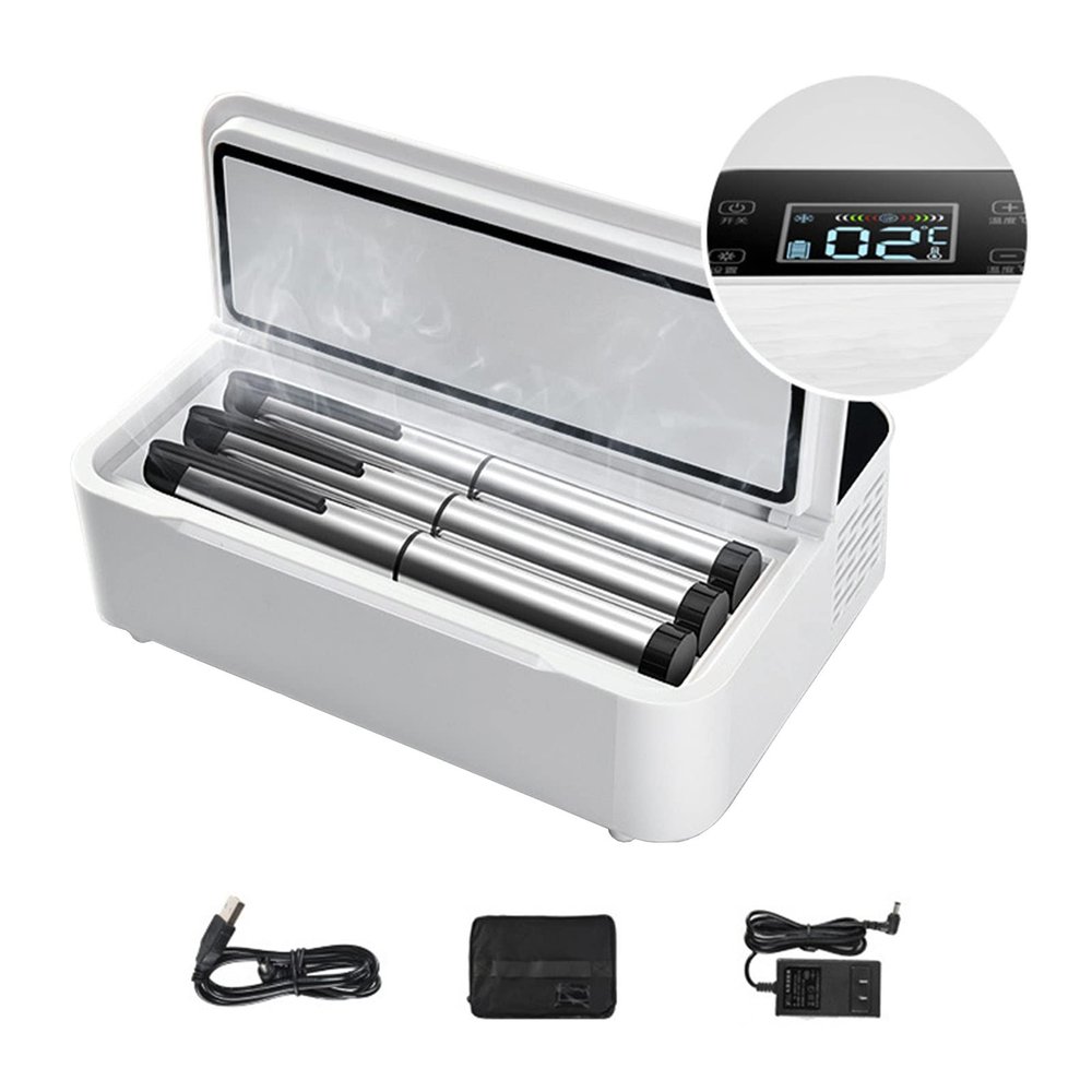 Niczu Insulin Cooler Travel Case Portable Medication Refrigerated Box 2-8 Thermostat Mini Medicine Fridge/Drug Reefer Support Multiple Modes of Power Supply,White