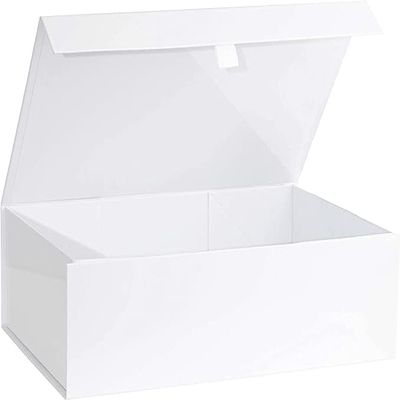 Purple Q Crafts White Hard Gift Box With Magnetic Closure Lid 14" x 9" x 4" Rectangle Favor Boxes With White Glossy Finish (2 Boxes)