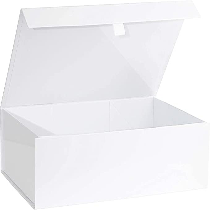 Purple Q Crafts White Hard Gift Box With Magnetic Closure Lid 14" x 9" x 4" Rectangle Favor Boxes With White Glossy Finish (2 Boxes)