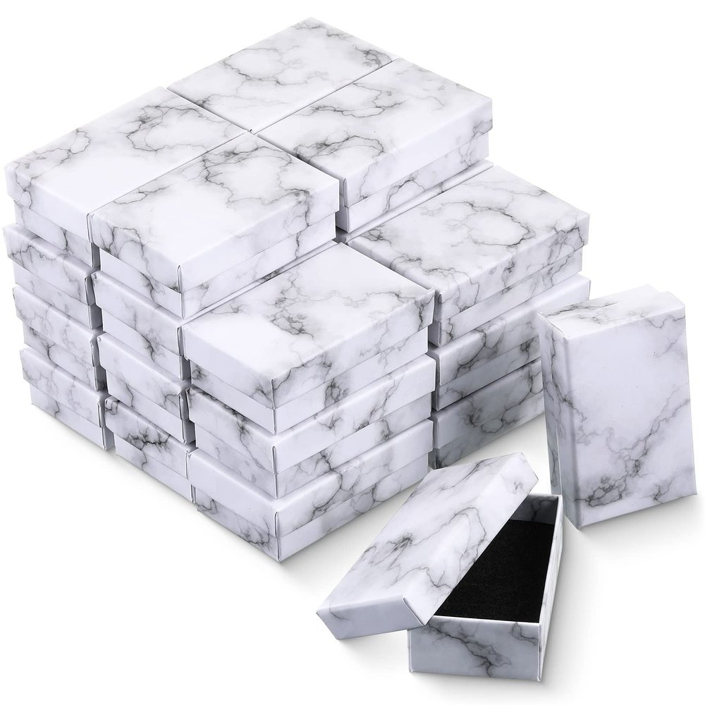 Thenshop 24 Pcs Jewelry Gift Boxes Bulk Small Jewelry Packaging Box for Bracelet Necklace Ring Earring Mini Marble Cardboard Box for Business Wedding Birthday Mother Gift Wrapping