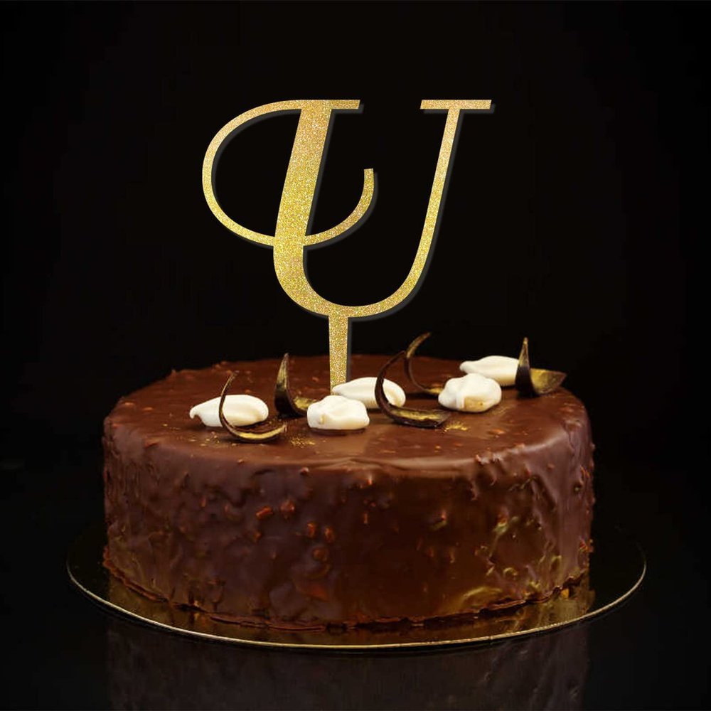 Glitter Gold Letter U Wedding Cake Topper Monogram Initial Name For Wedding Engagement Cake Decorations Floral Wreath Reusable Retro Engagement Gifts For Family Friends