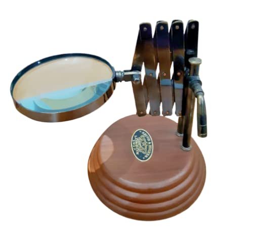 Vintage Style Desk Top Channer Magnifier 4" Brass Magnifying Glass Wooden Stand Desk Lens Magnifying Glass Gift