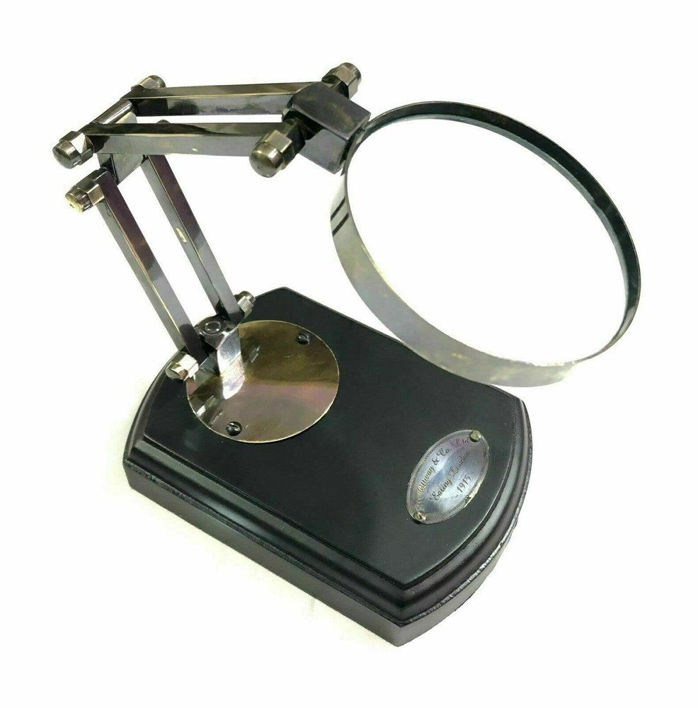 Vintage Style Desk Top Magnifier 4" Brass Magnifying Glass Wooden Stand Desk Lens Magnifying Glass Gift Item