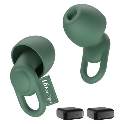 Silicone Ear Plugs for Noise Reduction - Reusable Soft Comfortable Earplugs for Sleeping,Noise Sensitivity & Flights -16 Ear Tips in XS/S/M/L, with 2 Travel Boxes - 33dB Noise Cancelling (Olive Green)