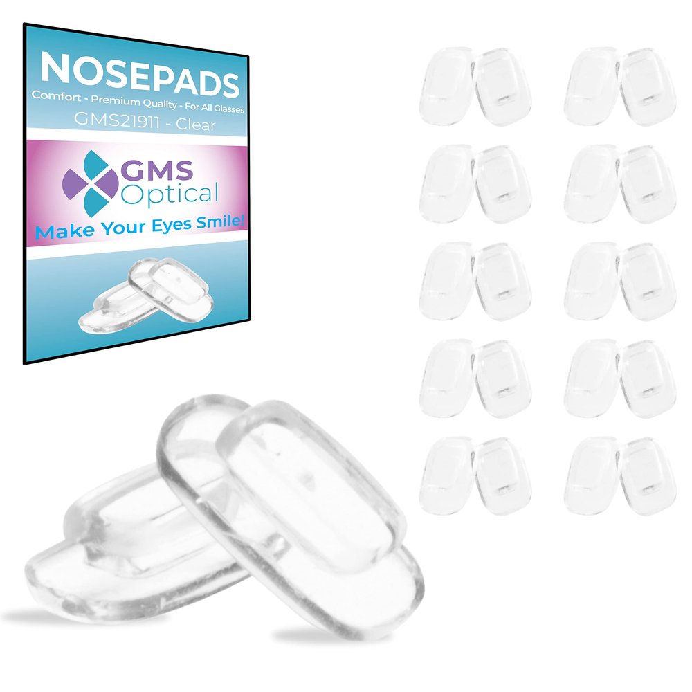 GMS Optical Premium Soft Silicone Rectangle Shaped Nose Pads for Glasses, Sunglasses, Eyewear - 11mm Size, Slide/Push-in Design, Anti-Slip, Comfortable Fit, and Durable Nose Pads, Clear- 10 Pairs