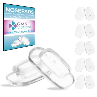 GMS Optical Premium Soft Silicone Rectangle Shaped Nose Pads for Glasses, Sunglasses, Eyewear - 11mm Size, Slide/Push-in Design, Anti-Slip, Comfortable Fit, and Durable Nose Pads, Clear- 5 Pairs