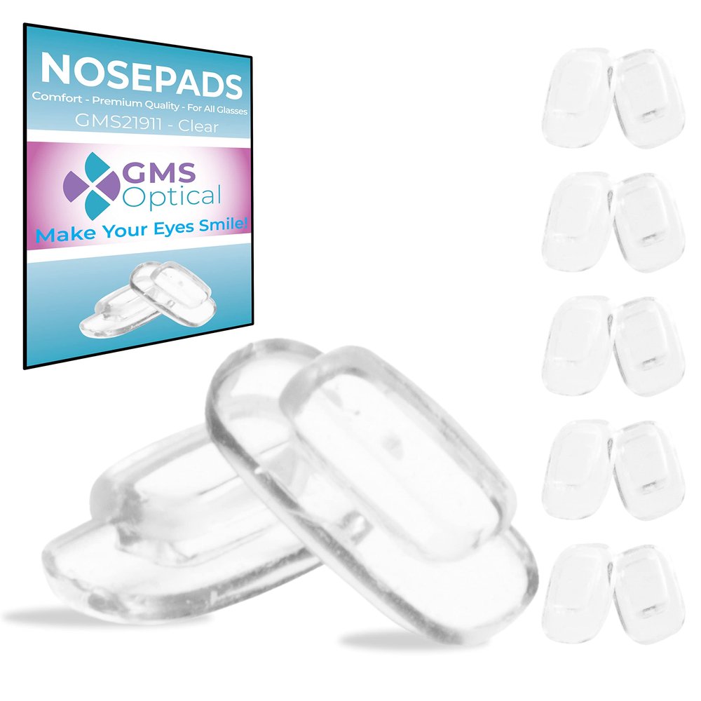 GMS Optical Premium Soft Silicone Rectangle Shaped Nose Pads for Glasses, Sunglasses, Eyewear - 11mm Size, Slide/Push-in Design, Anti-Slip, Comfortable Fit, and Durable Nose Pads, Clear- 5 Pairs
