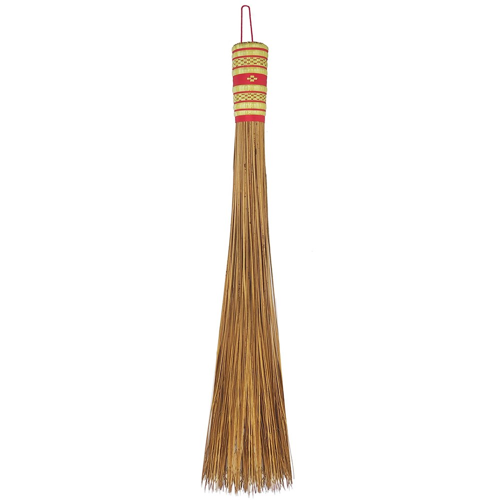 32 inch Multi-Surface Sturdy Outdoor Authentic Coconut Leaf Broom Asian Heavy Duty Broom Thai Natural Coconut Leaf Broom (Country Rustic) (1 Piece)