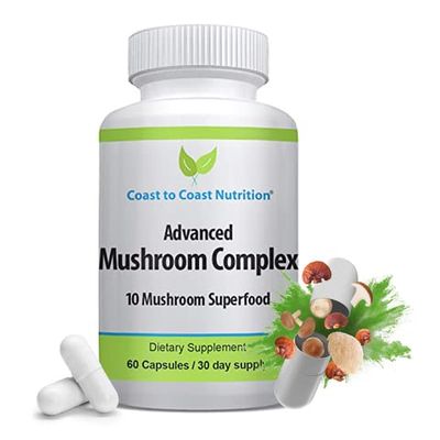 Advanced Mushroom Complex - Lion's Mane, Reishi, Cordyceps, Chaga, Turkey Tail, Maitake 10X Mushroom Blend Superfood Immune Support & Nootropic Brain Supplements for Immunity & Energy - 60 capsules