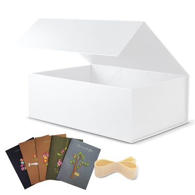 BOXHOME 5 Pack Large Gift Box, White, 13x10x5 inch with Magnetic Lids Gift Packaging Box, Bridesmaid Boxes for Presents Contains Card, Ribbon, Foldable