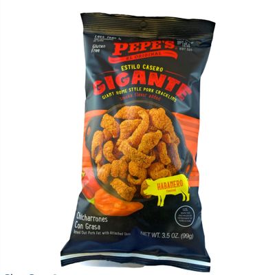 Pepes Giant Home Style Pork Cracklings 3.5oz. Shipping Included if you spend $25 or more on items shipped by Snacks and More LLC. (Habanero)