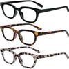 REAVEE 3 Pack Retro Oversized Reading Glasses for Women Blue Light Blocking Cute Stylish Large Frame Square Computer Readers Eye Protection with Spring Hinge,Black Tortoise Grey Tortoise,1.5 view 2
