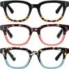 REAVEE 3 Pack Retro Oversized Reading Glasses for Women Blue Light Blocking Cute Stylish Large Frame Square Computer Readers Eye Protection with Spring Hinge,Yellow Pink Blue,1.0 view 1
