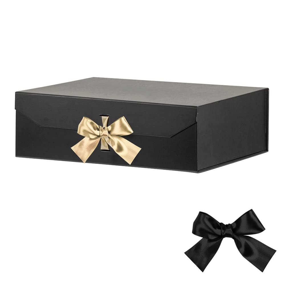 GoooodGift Black Extra Large Gift Box 16x14x5.3 Inches,Gift Box with Lid Magnetic Closure, Groomsman Proposal Box, Rectangle Collapsible Gift Boxes for Large Gifts (Matte Black)