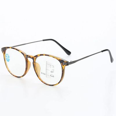 LKP Retro Reading Glasses Round Progressive Multifocus Glasses Anti Eyestrain Blue Light Computer Eyeglasses Tortoise (+2.5)(B,+2.00)