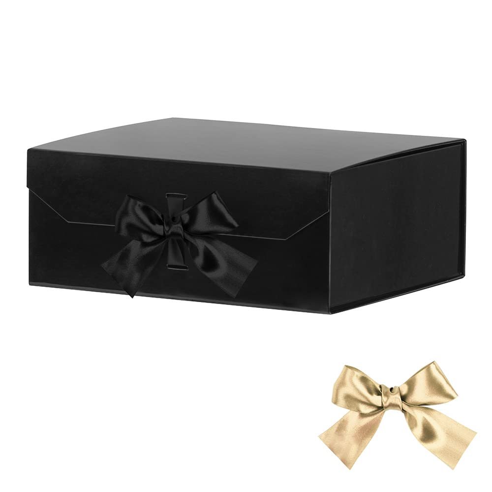 GoooodGift Black Gift Box Large 13x11x5.3 Inches,LuxuryGift Boxes for Presents with Magnetic Closure Lid, Rectangle Collapsible Boxes for Gift Packaging (Glossy Black)