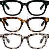 REAVEE 3 Pack Retro Oversized Reading Glasses for Women Blue Light Blocking Cute Stylish Large Frame Square Computer Readers Eye Protection with Spring Hinge,Black Tortoise Grey Tortoise,2.0 view 1