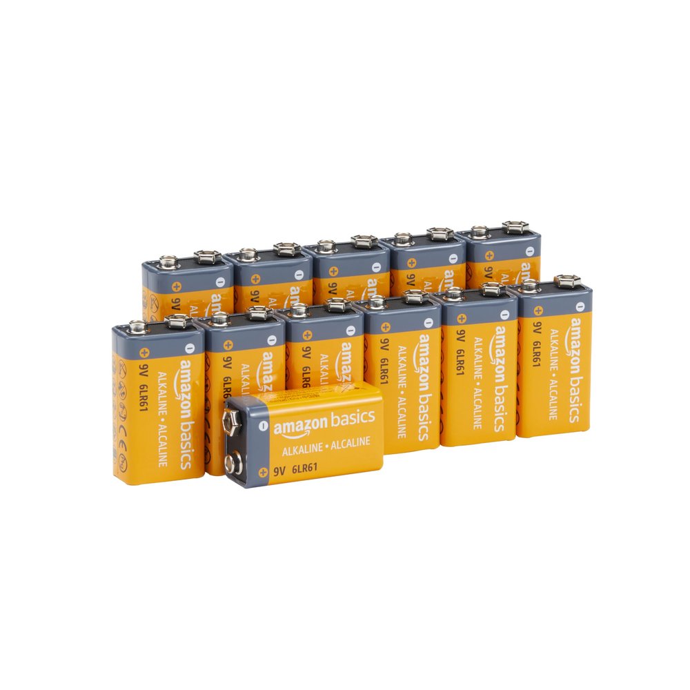 Amazon Basics 12-Pack 9V Long-Lasting Alkaline Batteries, 5-Year Shelf Life - For Smoke Detector, Electronics & Audio