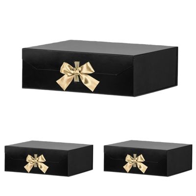 GoooodGift Extra Large Black Gift Box 16x14x5.3 Inches, Big Gift Box with Lid Magnetic Closure, Groomsman Proposal, Rectangle Collapsible for Clothes (Glossy Black)