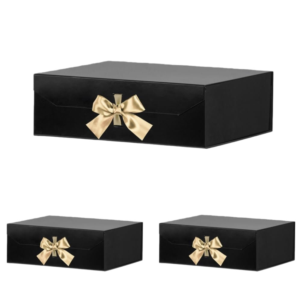 GoooodGift Extra Large Black Gift Box 16x14x5.3 Inches, Big Gift Box with Lid Magnetic Closure, Groomsman Proposal, Rectangle Collapsible for Clothes (Glossy Black)